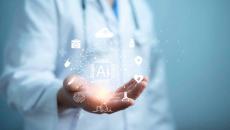Doctor holding CGI AI icons