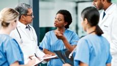 Group of healthcare workers talking