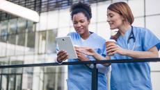 Healthcare workers talking